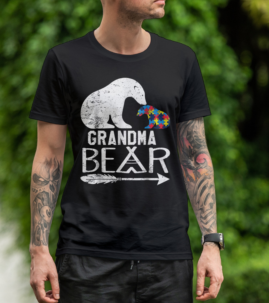 Grandma Bear Autism Awareness Puzzle Arrow T-Shirt