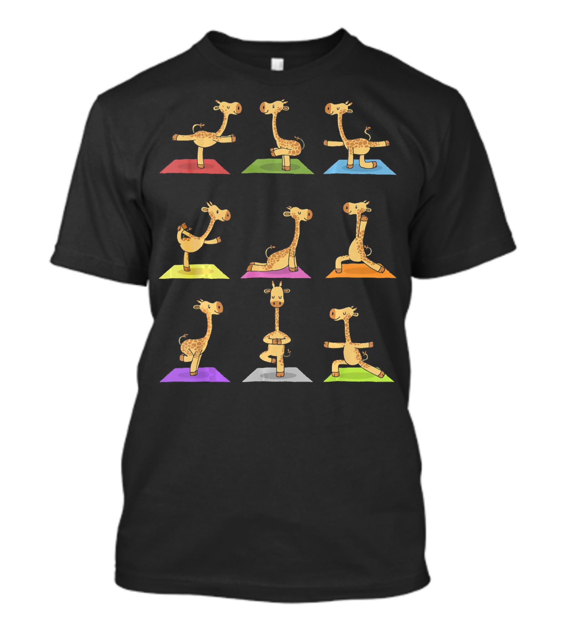 Giraffe Yoga Funny Giraffes In Various Poses On Colored Mats T-Shirt