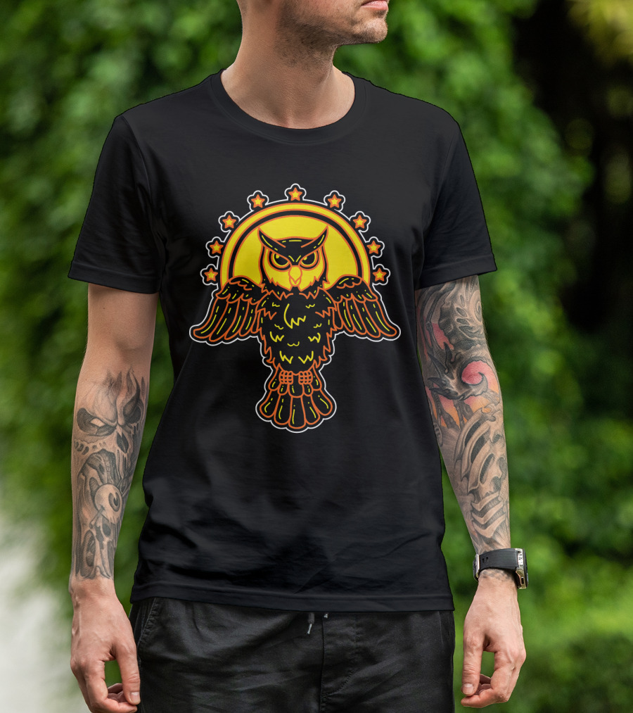Great Horned Owl With Stars And Sunburst T-Shirt
