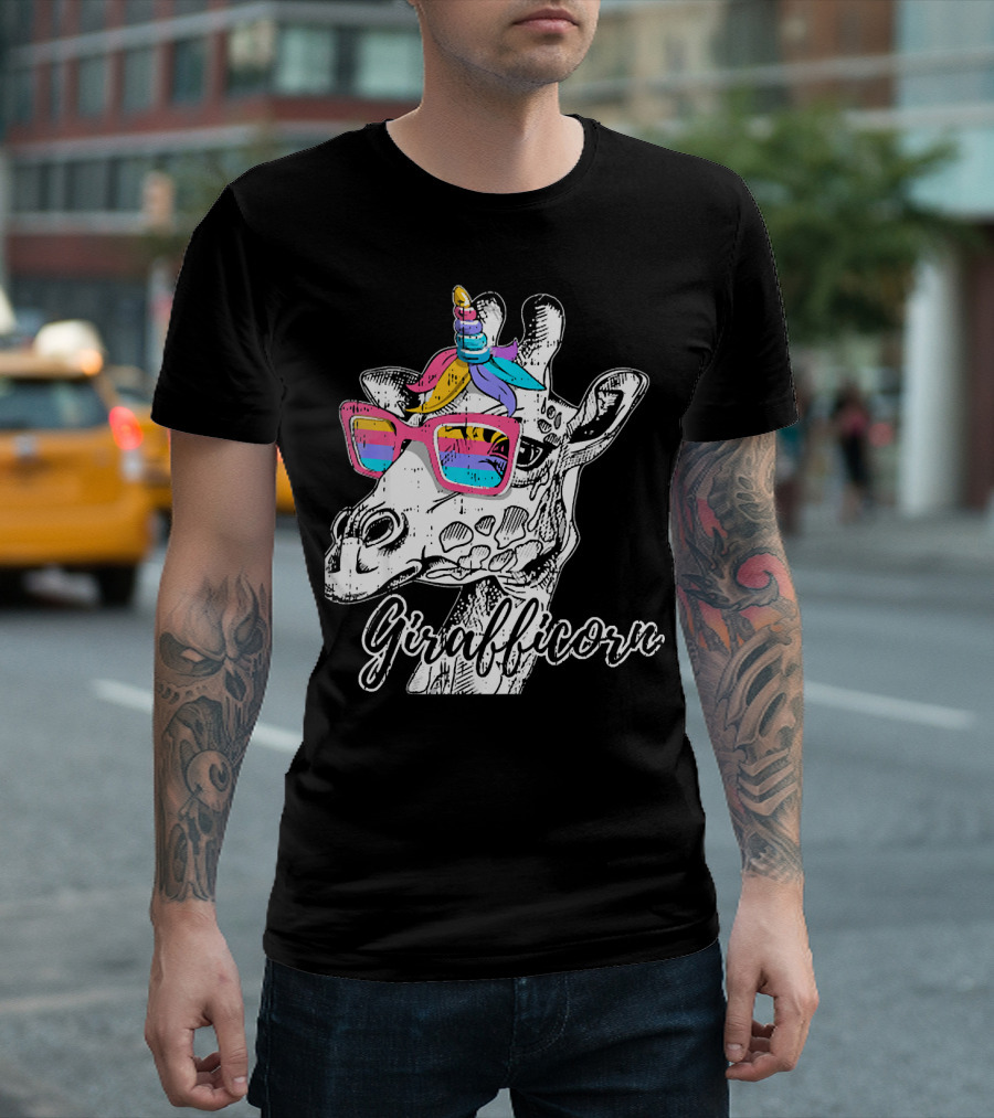Girafficorn Magic Cool Giraffe Unicorn with Colorful Sunglasses T-Shirt
