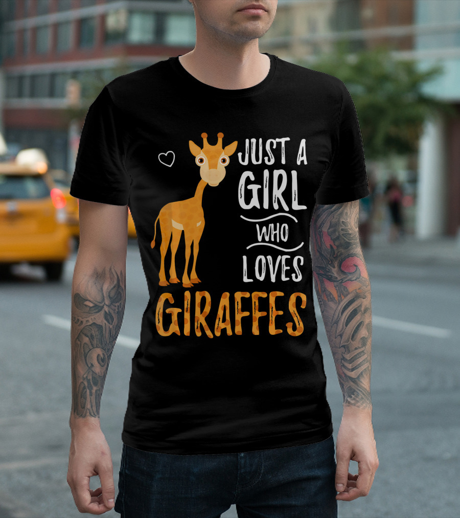 Just a Girl Who Loves Giraffes with Heart and Cartoon Giraffe T-Shirt