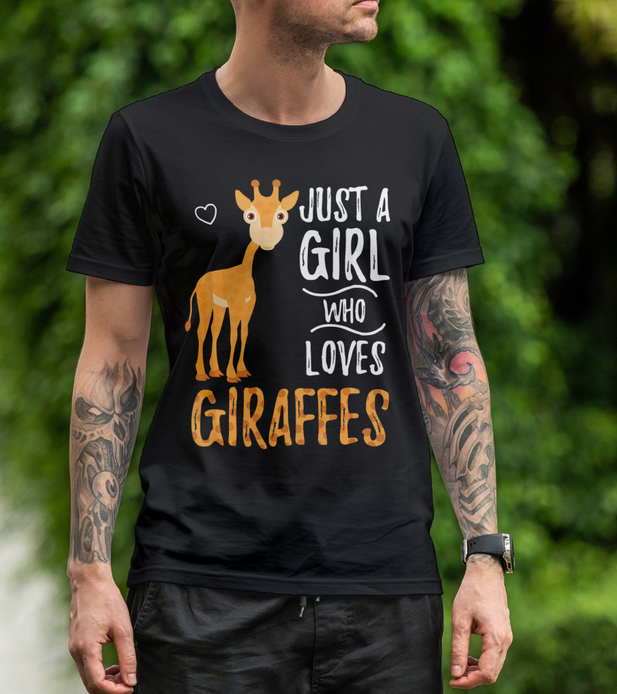 Just A Girl Who Loves Giraffes With Heart And Cartoon Giraffe T-Shirt
