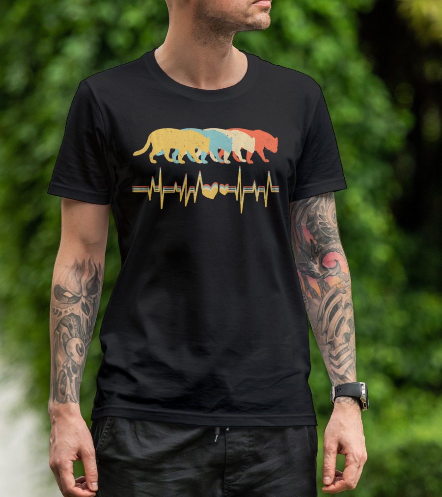 Jaguar Retro Vintage Colorful Heartbeat Stripe T-Shirt
