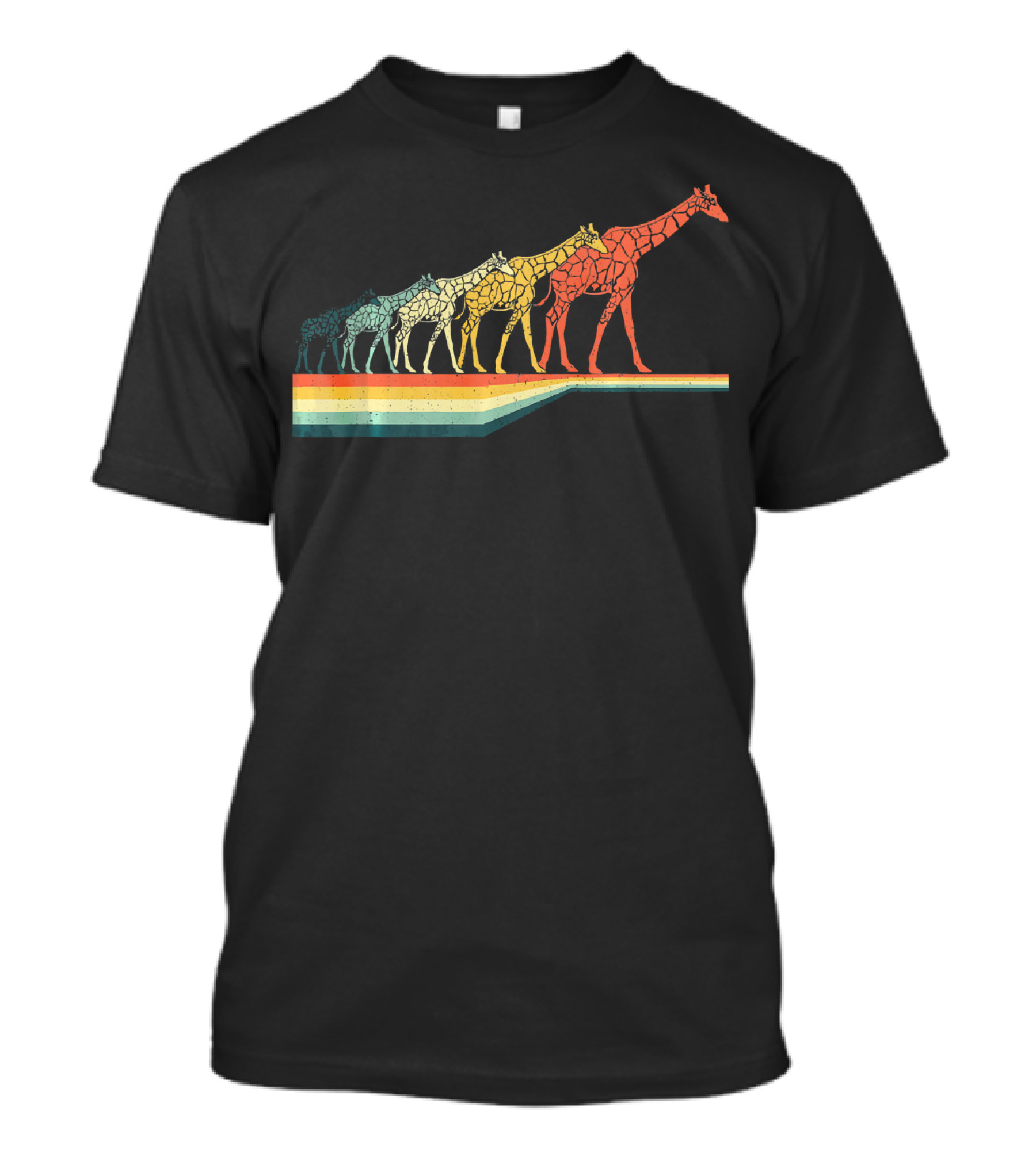 Giraffe Retro Vintage Multicolor Evolution Stripes Giraffe Ani T-Shirt