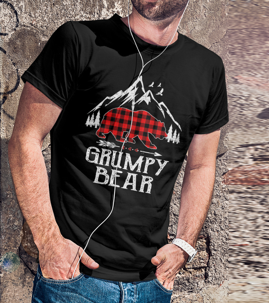 Grumpy Bear Red Plaid Mountain Forest T-Shirt