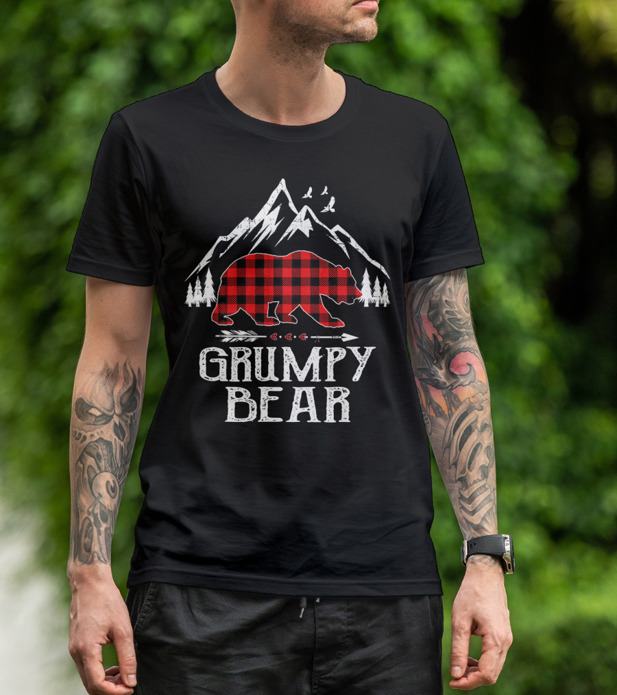 Grumpy Bear Red Plaid Mountain Forest T-Shirt
