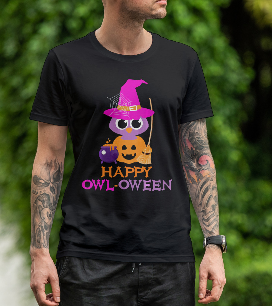 Happy Owl-Oween Halloween Owl Pumpkin Witch Trick T-Shirt
