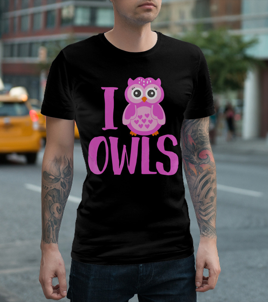 I Love Owls Pink Owl Hearts T-Shirt
