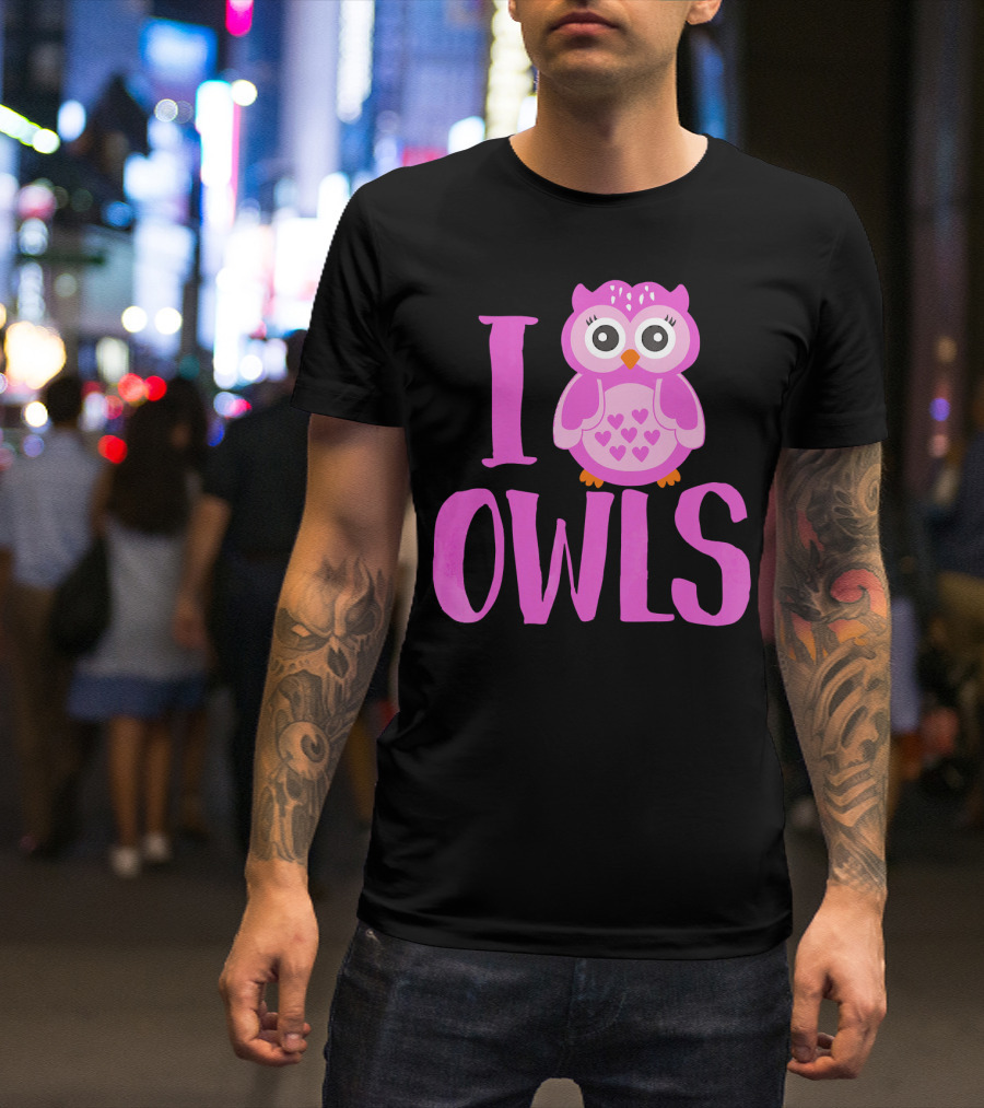 I Love Owls Pink Owl Hearts T-Shirt
