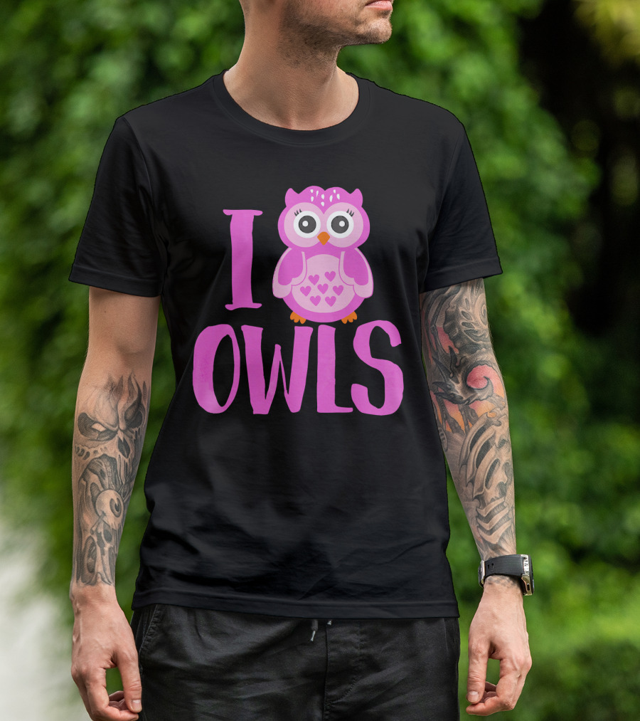 I Love Owls Pink Owl Hearts T-Shirt