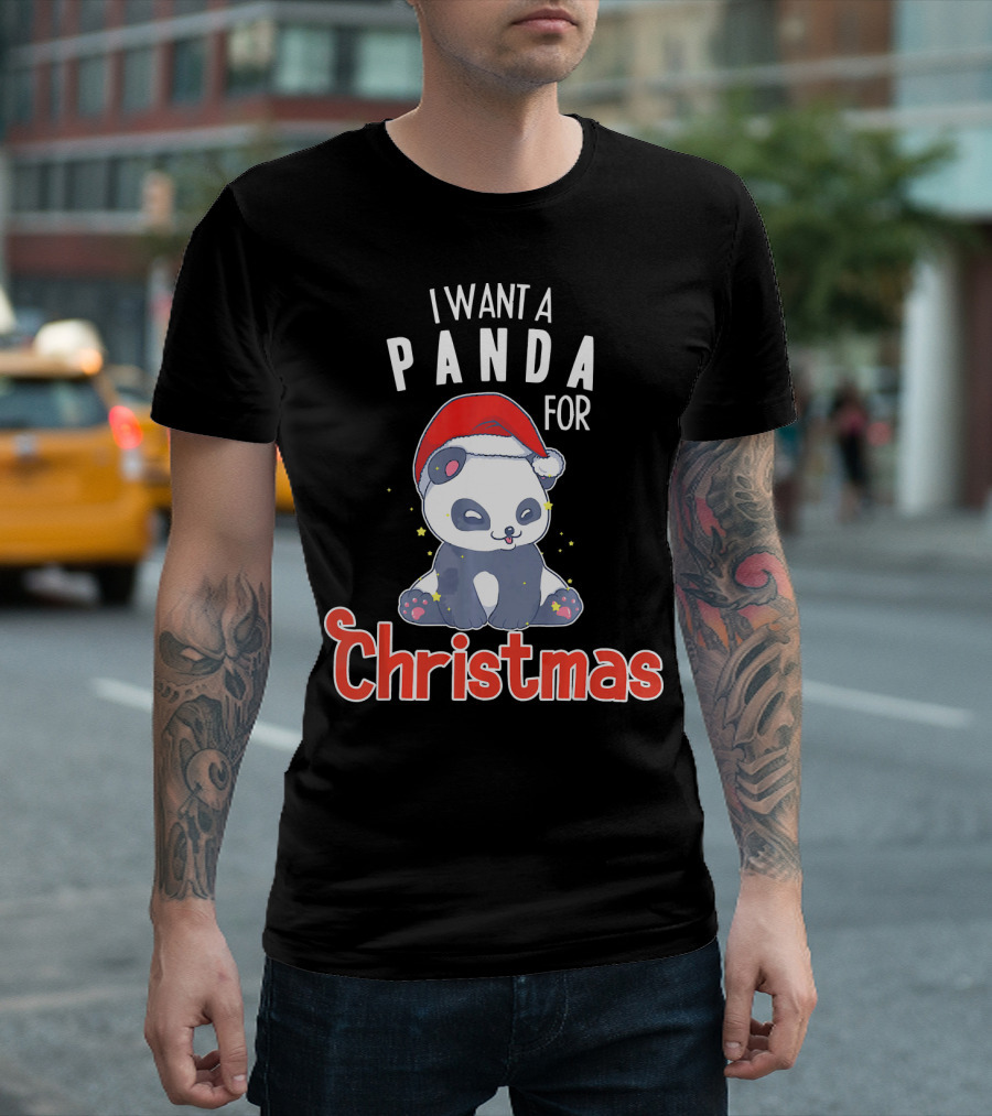 I Want A Panda For Christmas Cute Holiday T-Shirt