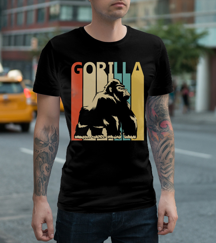 Gorilla Retro Vintage Colorful Striped T-Shirt