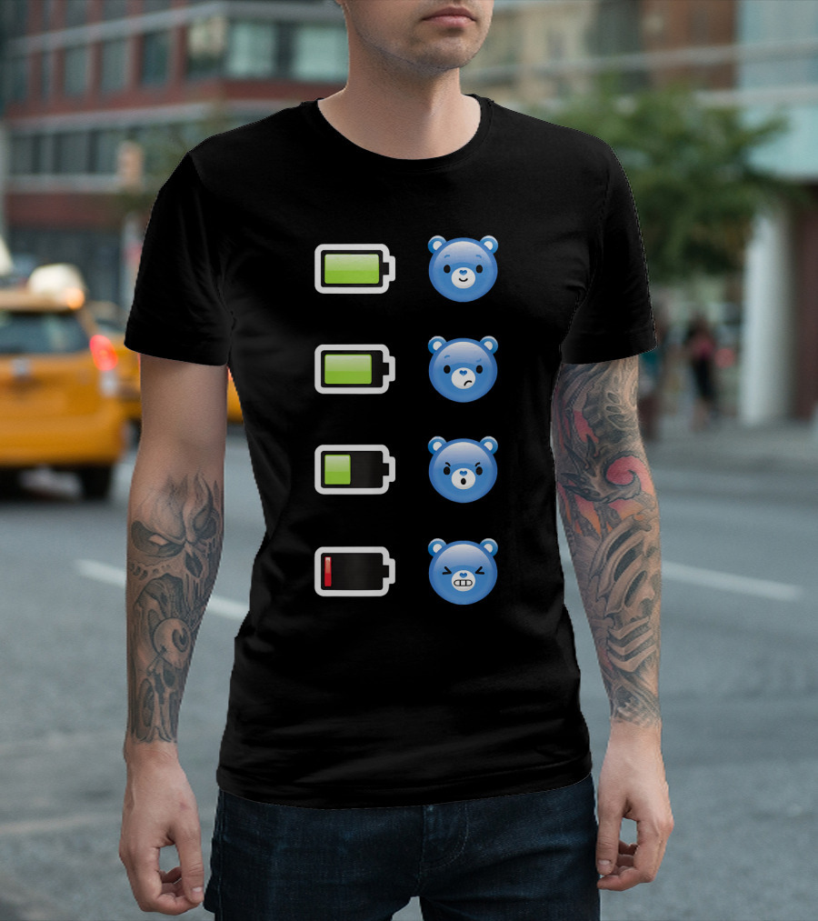 Grumpy Bear Battery Depletion Emoji Sequence Game Over T-Shirt