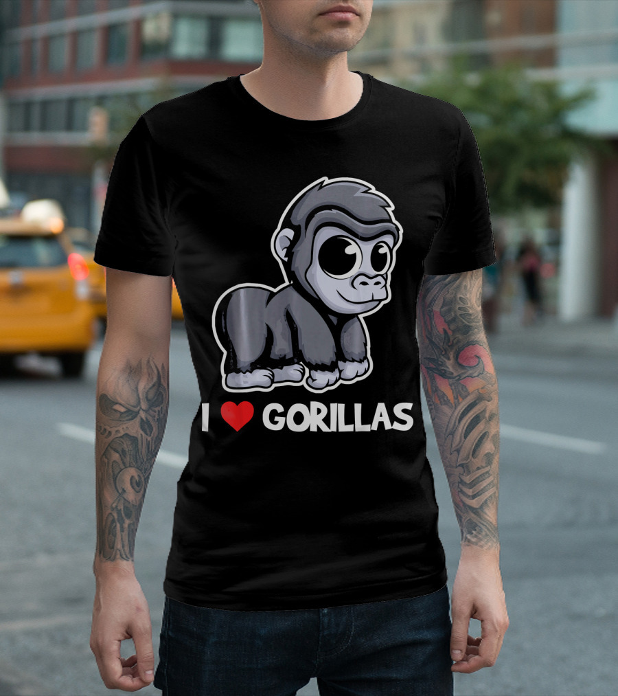 I Love Gorillas Cute Cartoon Gorilla T-Shirt
