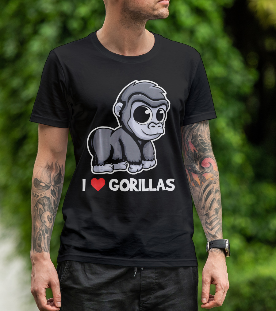 I Love Gorillas Cute Cartoon Gorilla T-Shirt