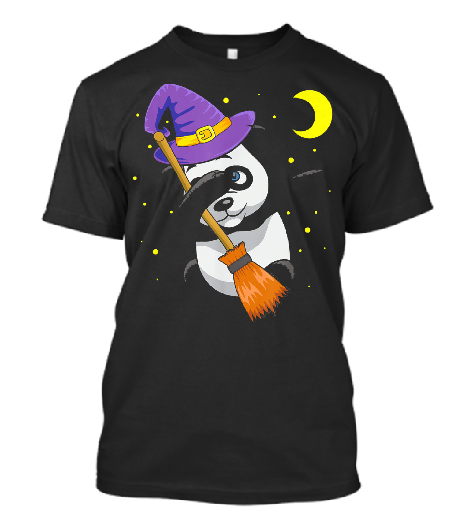 Halloween Dabbing Panda Witch Hat Broom Moon T-Shirt