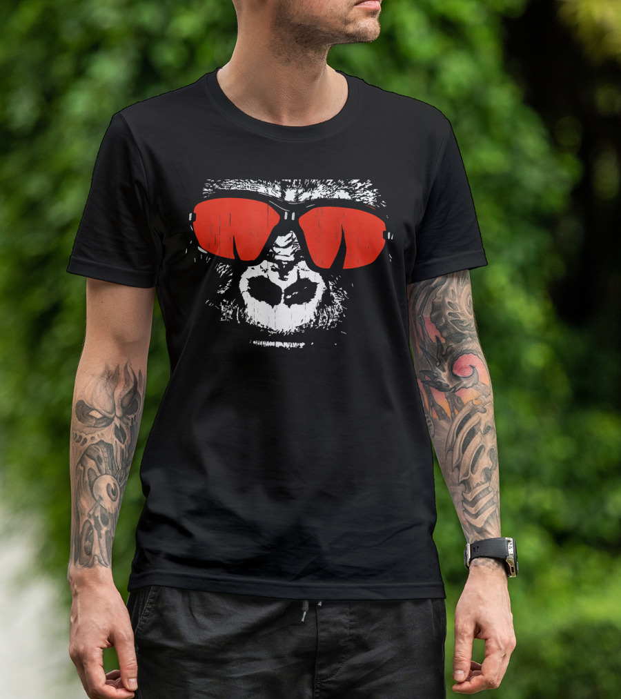 Gorilla Face With Red Sunglasses T-Shirt