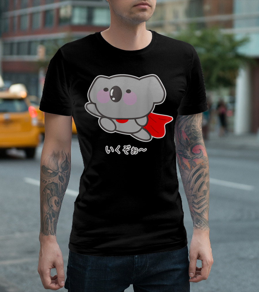 Koala With Red Cape いくぞぉ~ Funny And Cute Japanese T-Shirt