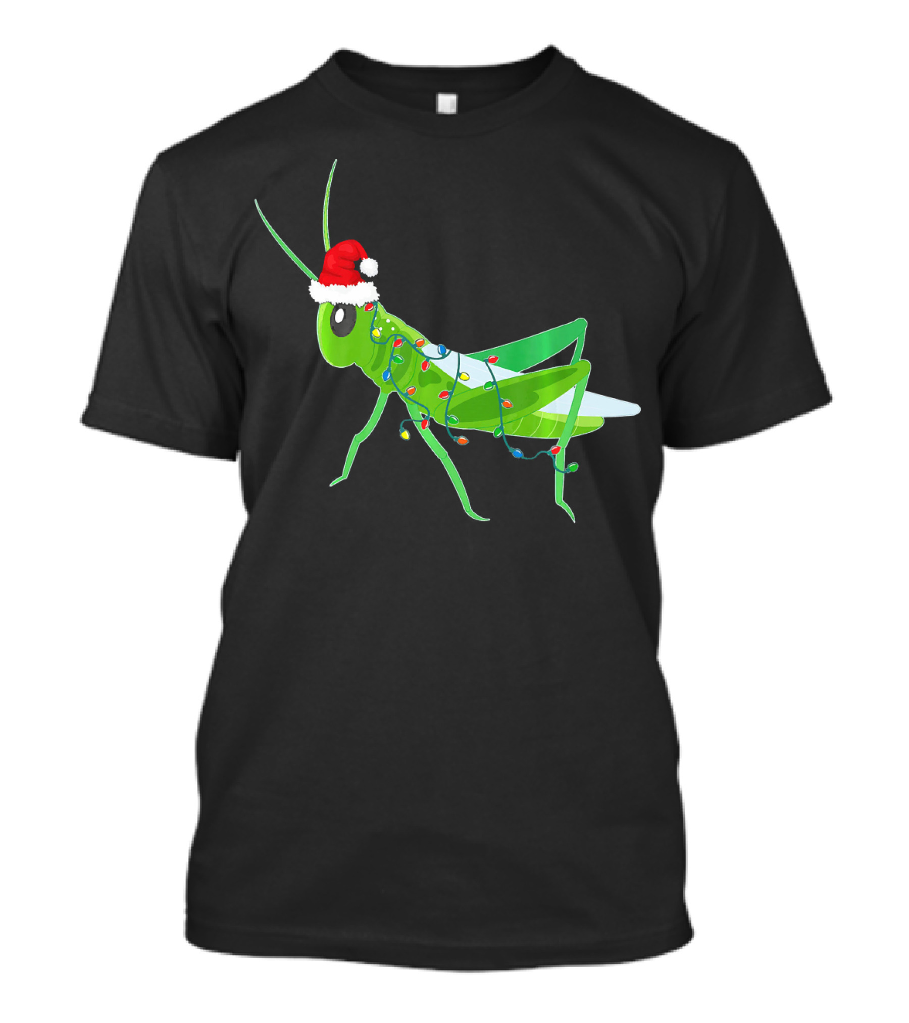 Grasshopper Christmas Lights Santa Hat Funny Holiday T-Shirt