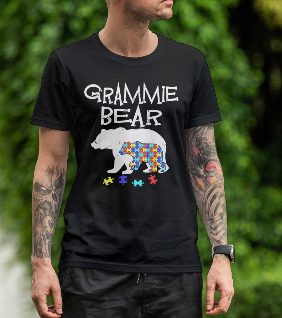 Grammie Bear Autism Awareness Puzzle Piece T-Shirt