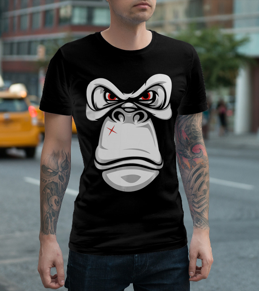 Gorilla Face Costume Halloween Cool Angry Red Eyes T-Shirt