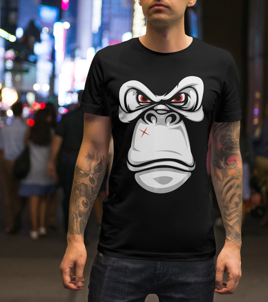Gorilla Face Costume Halloween Cool Angry Red Eyes T-Shirt