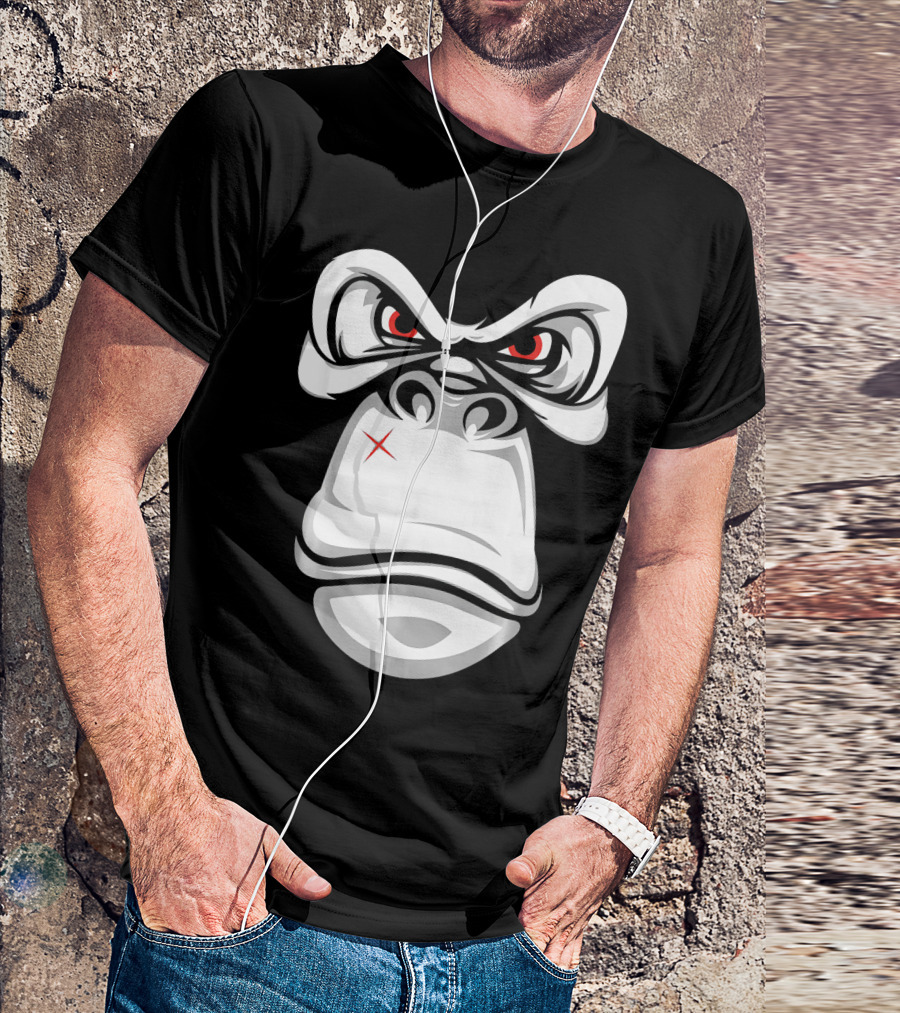 Gorilla Face Costume Halloween Cool Angry Red Eyes T-Shirt