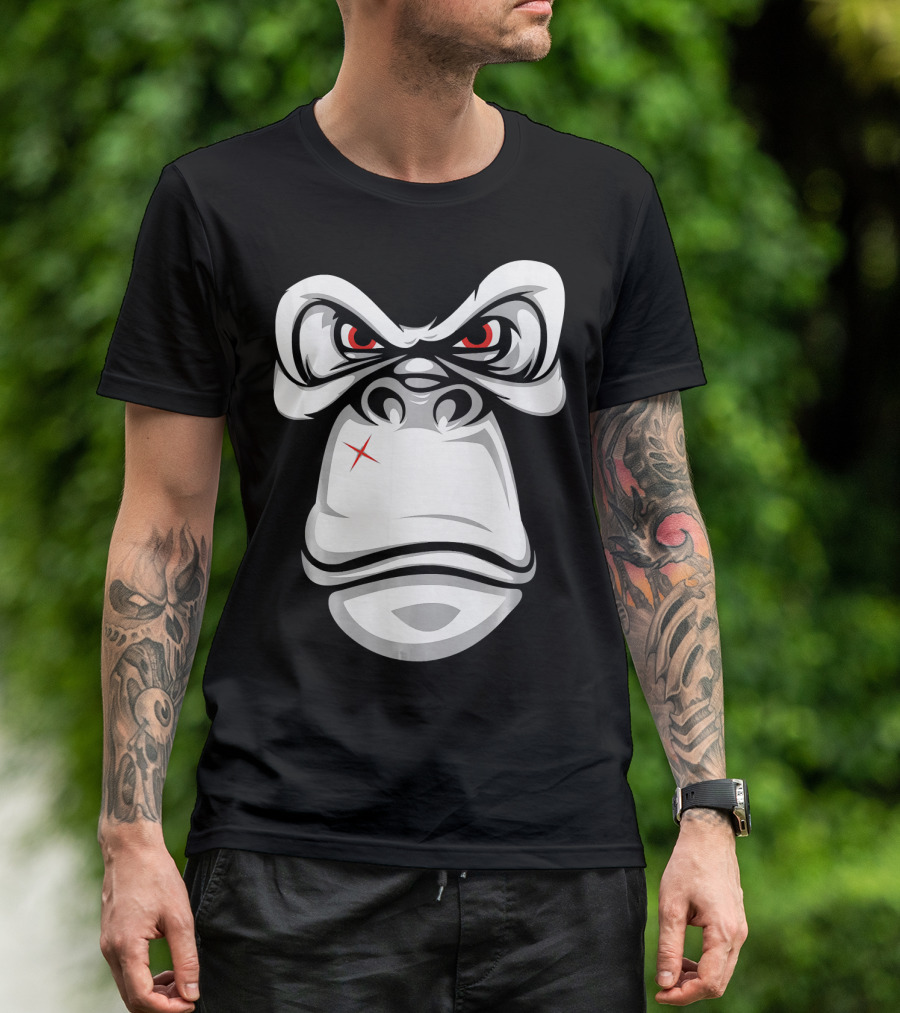 Gorilla Face Costume Halloween Cool Angry Red Eyes T-Shirt