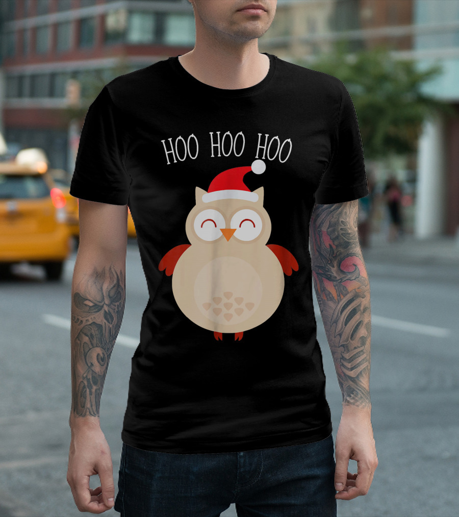 Hoo Hoo Hoo Merry Christmas Owl Santa Hat T-Shirt