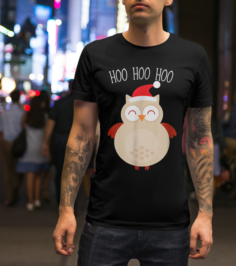 Hoo Hoo Hoo Merry Christmas Owl Santa Hat T-Shirt