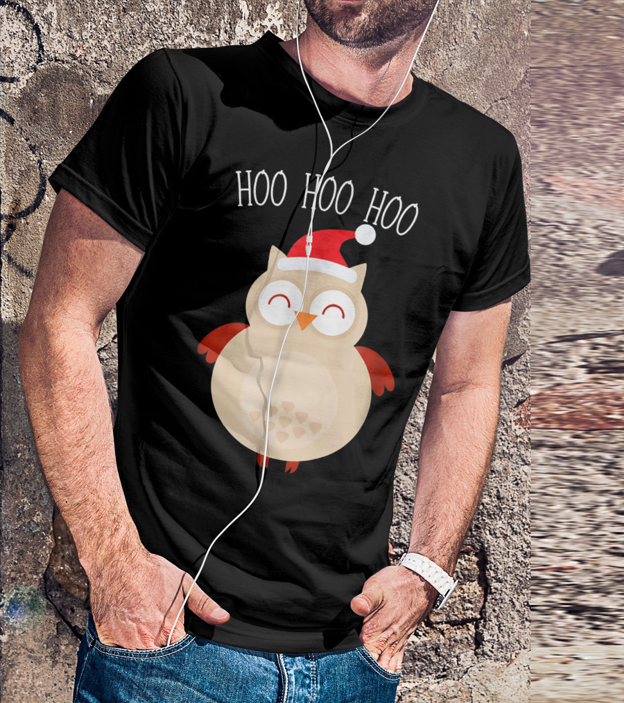 Hoo Hoo Hoo Merry Christmas Owl Santa Hat T-Shirt