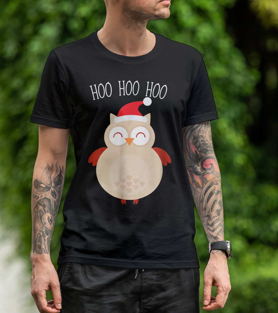 Hoo Hoo Hoo Merry Christmas Owl Santa Hat T-Shirt