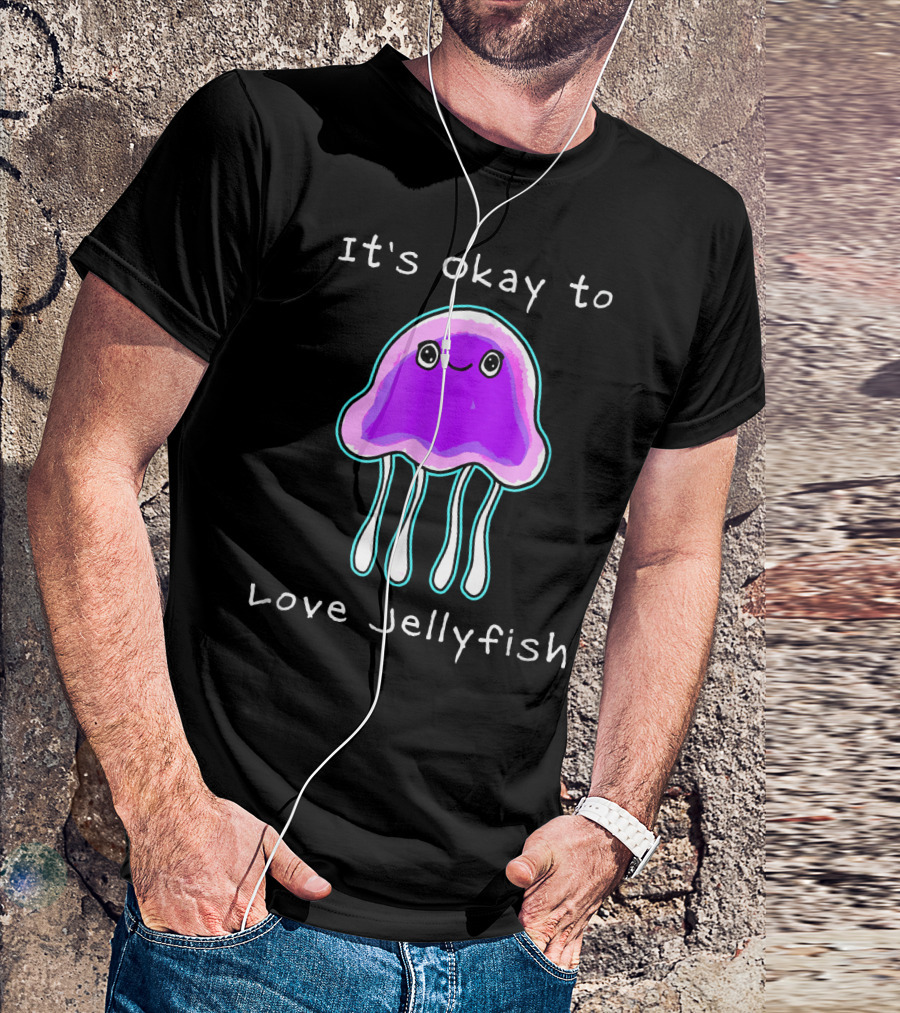 It's Okay To Love Jellyfish Cute Purple Cartoon T-Shirt