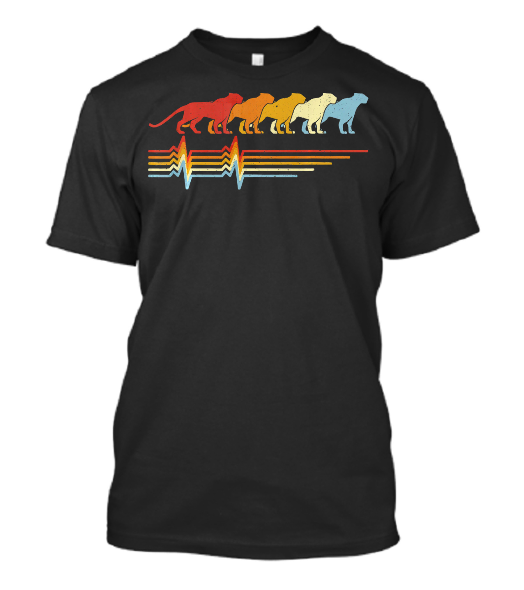 Jaguar Heartbeat Retro Rainbow Vintage Cats T-Shirt
