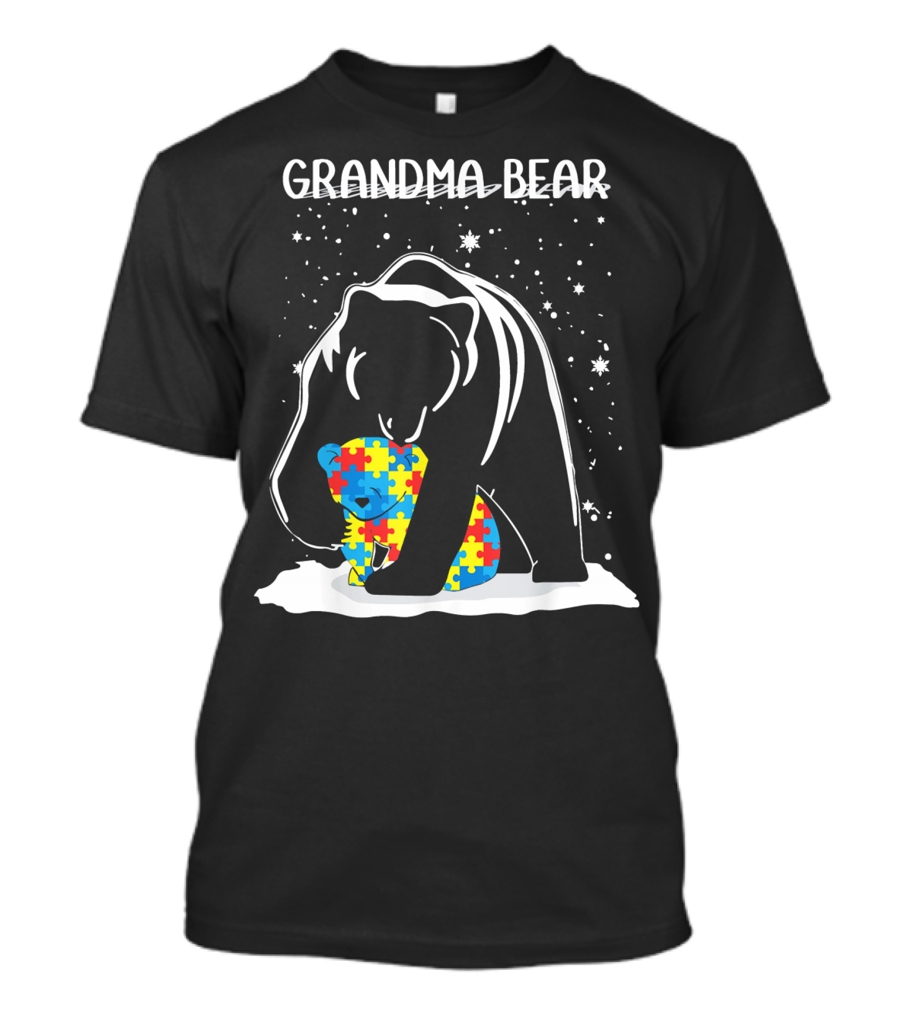 GRANDMA BEAR HUGGING PUZZLE PATTERN TEDDY AUTISM AWARENESS T-Shirt