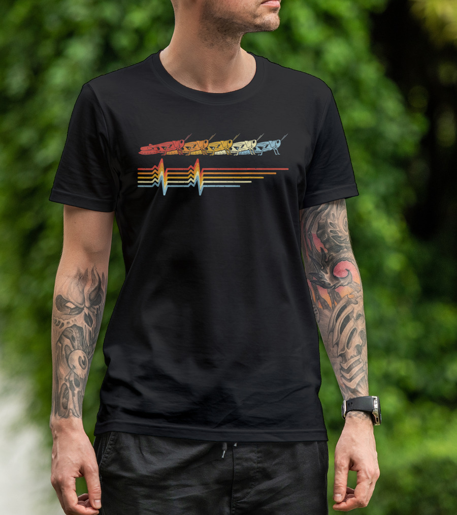 Grasshopper Heartbeat Retro Vintage Multicolor Stripes T-Shirt