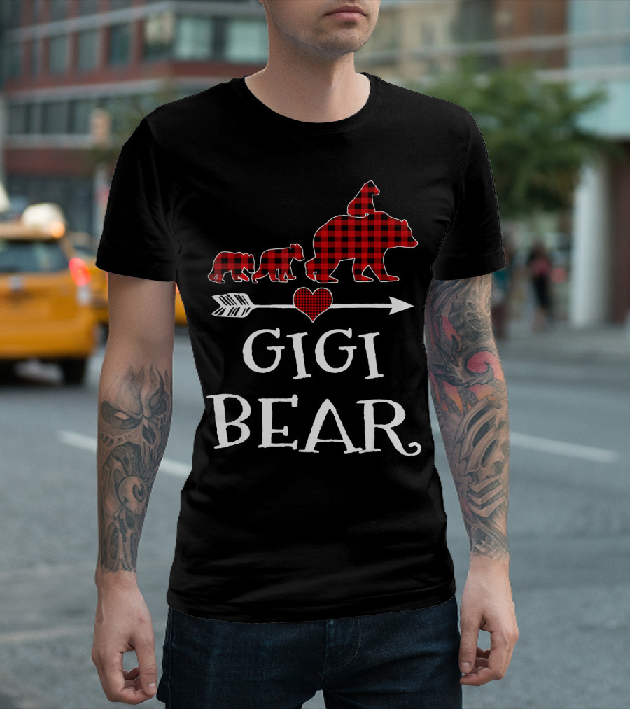 Gigi Bear Red Plaid Christmas Buffalo Check Bear Family T-Shirt