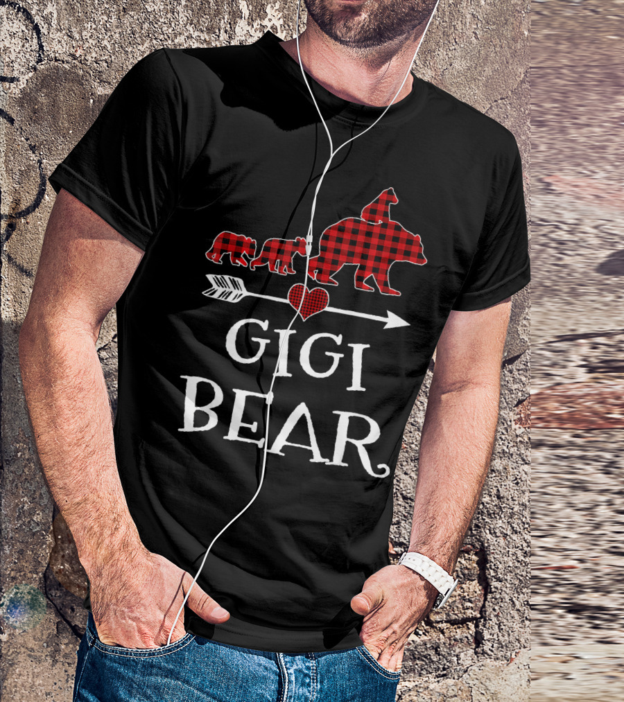 Gigi Bear Red Plaid Christmas Buffalo Check Bear Family T-Shirt