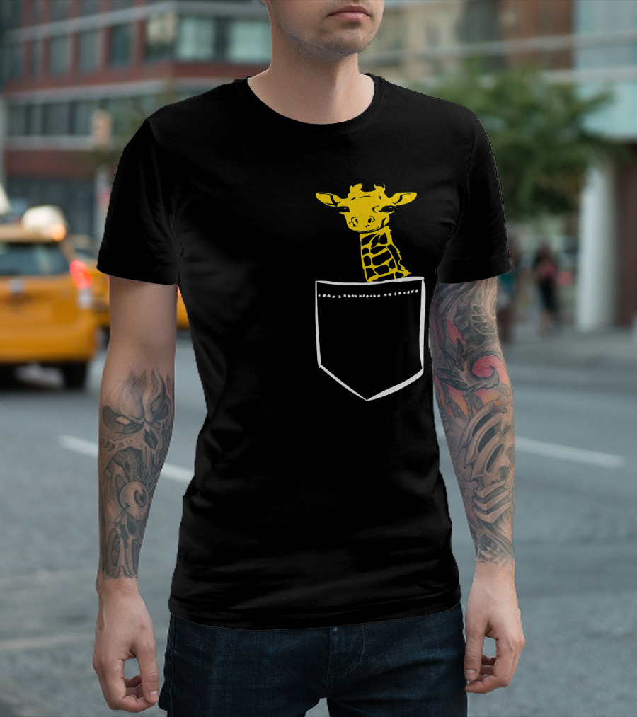 Giraffe In Pocket Wild Animals Safari Humor T-Shirt