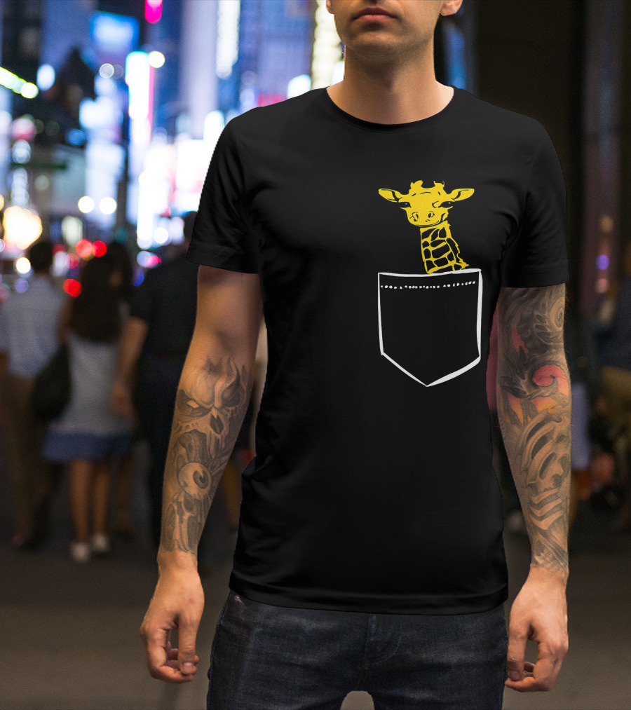 Giraffe In Pocket Wild Animals Safari Humor T-Shirt