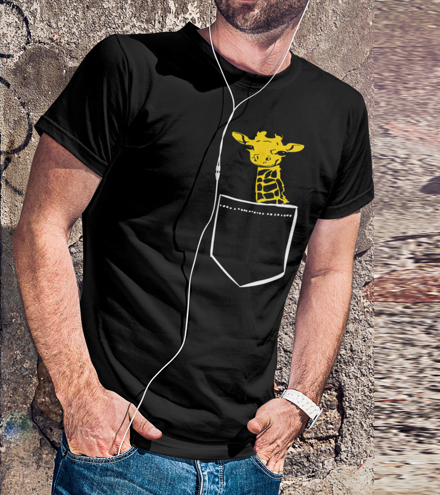 Giraffe In Pocket Wild Animals Safari Humor T-Shirt