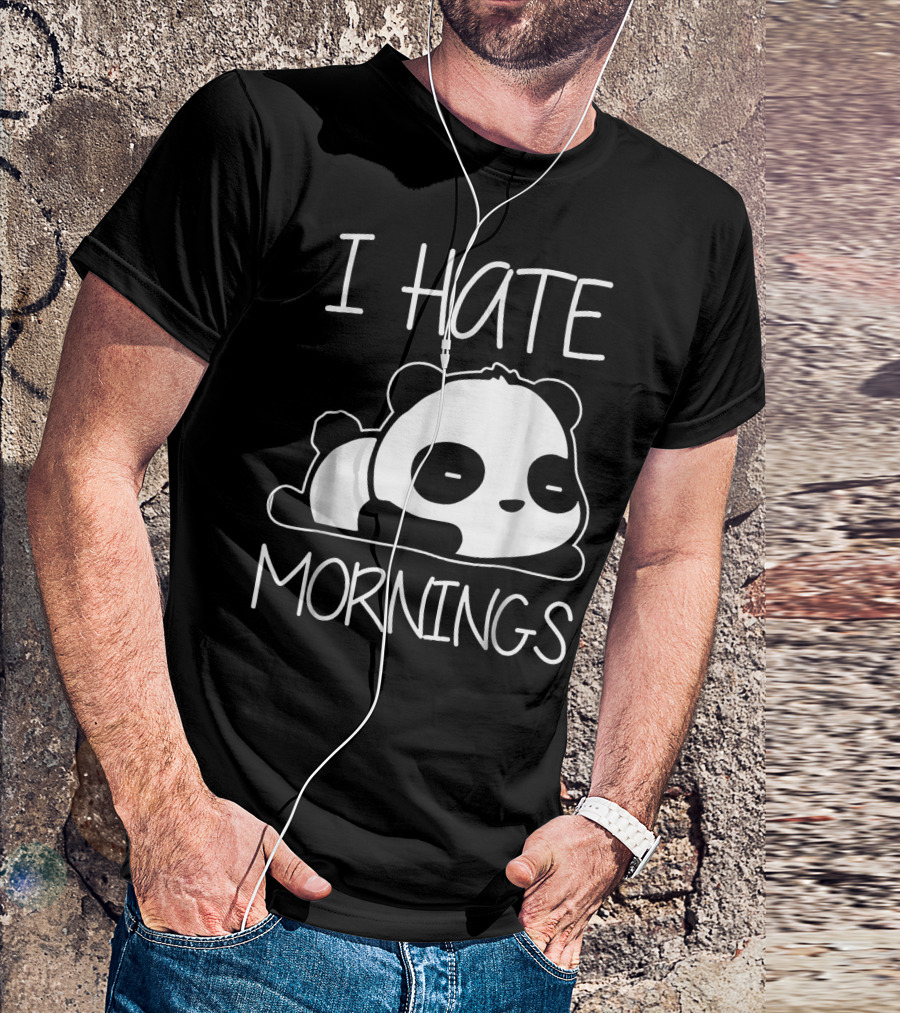 I Hate Mornings Panda Bear Relaxed Cartoon T-Shirt