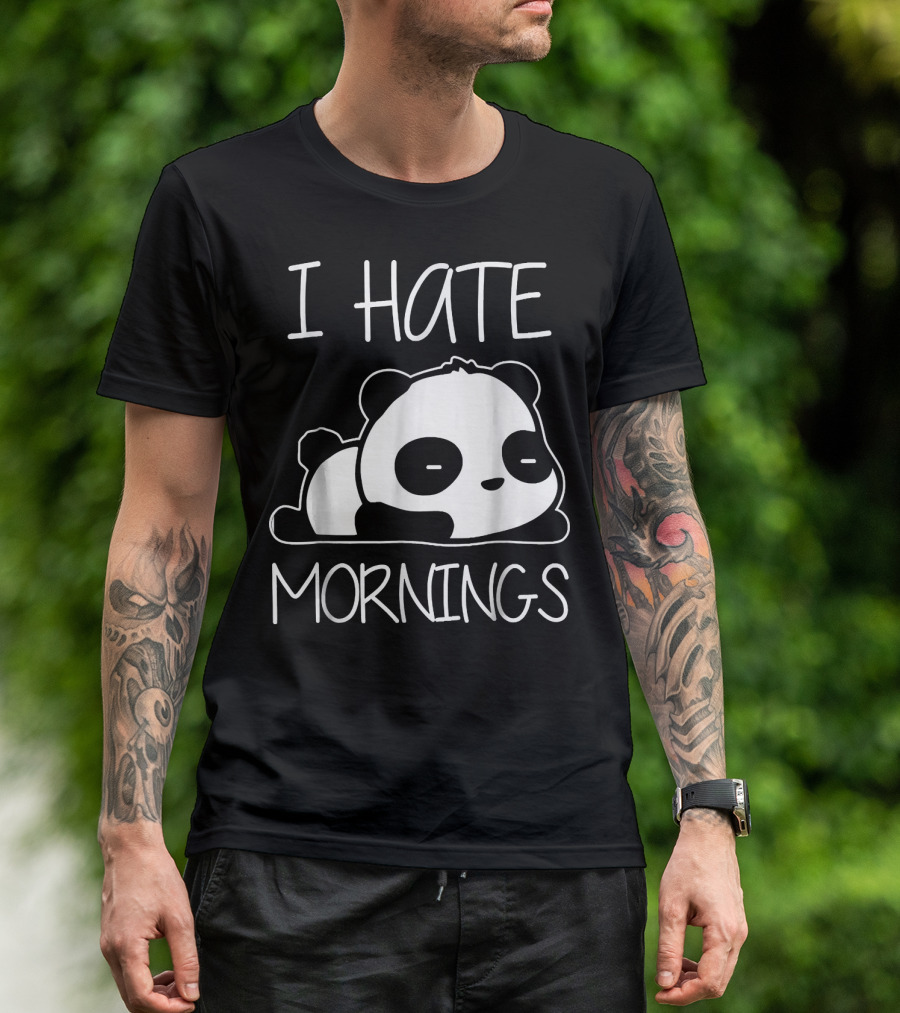 I Hate Mornings Panda Bear Relaxed Cartoon T-Shirt