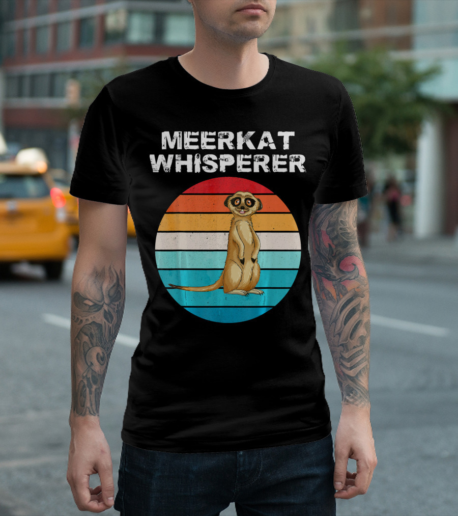 Meerkat Whisperer Retro Striped Funny Animal T-Shirt
