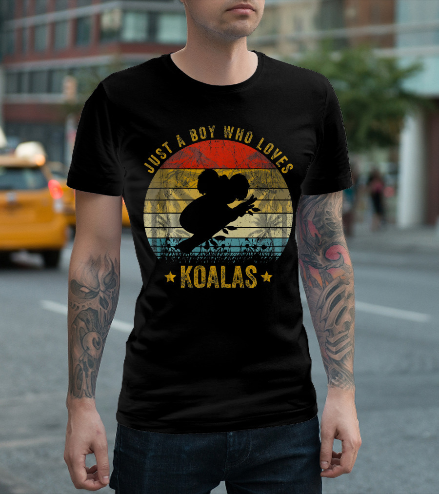 Just A Boy Who Loves Koalas Silhouette Vintage Sunset T-Shirt