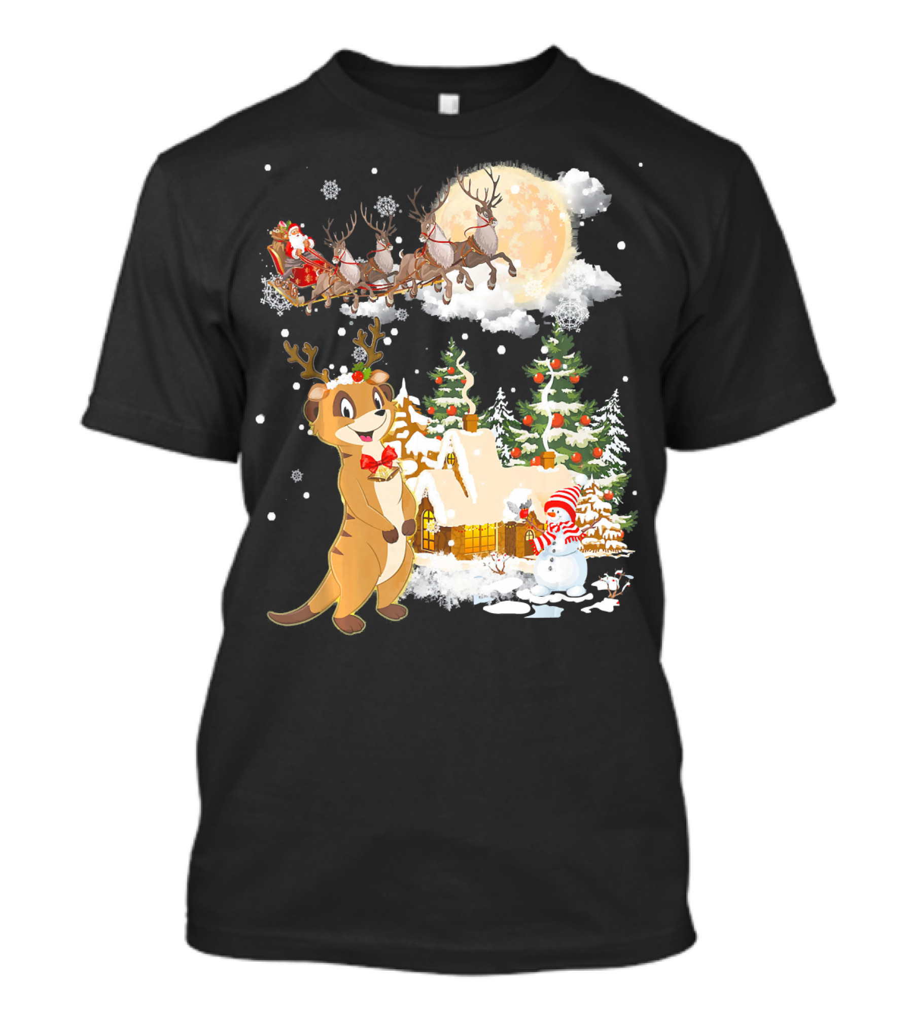 Christmas Meerkat In A Festive Winter Wonderland With Santa's Sleigh T-Shirt