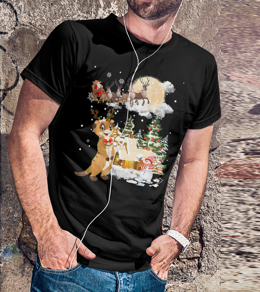 Christmas Meerkat In A Festive Winter Wonderland With Santa's Sleigh T-Shirt