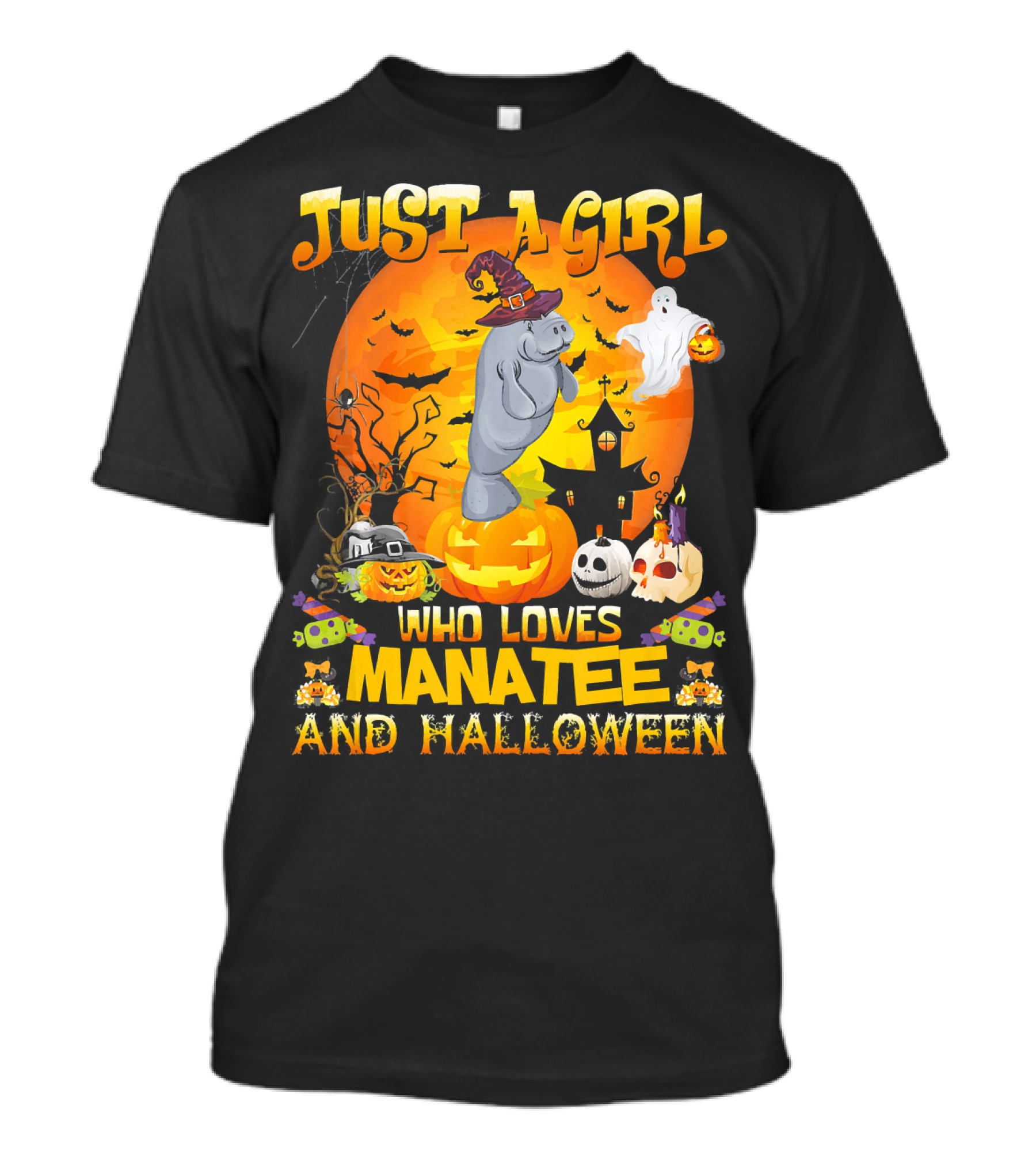Just A Girl Who Loves Manatee And Halloween With Pumpkins And Ghosts T-Shirt