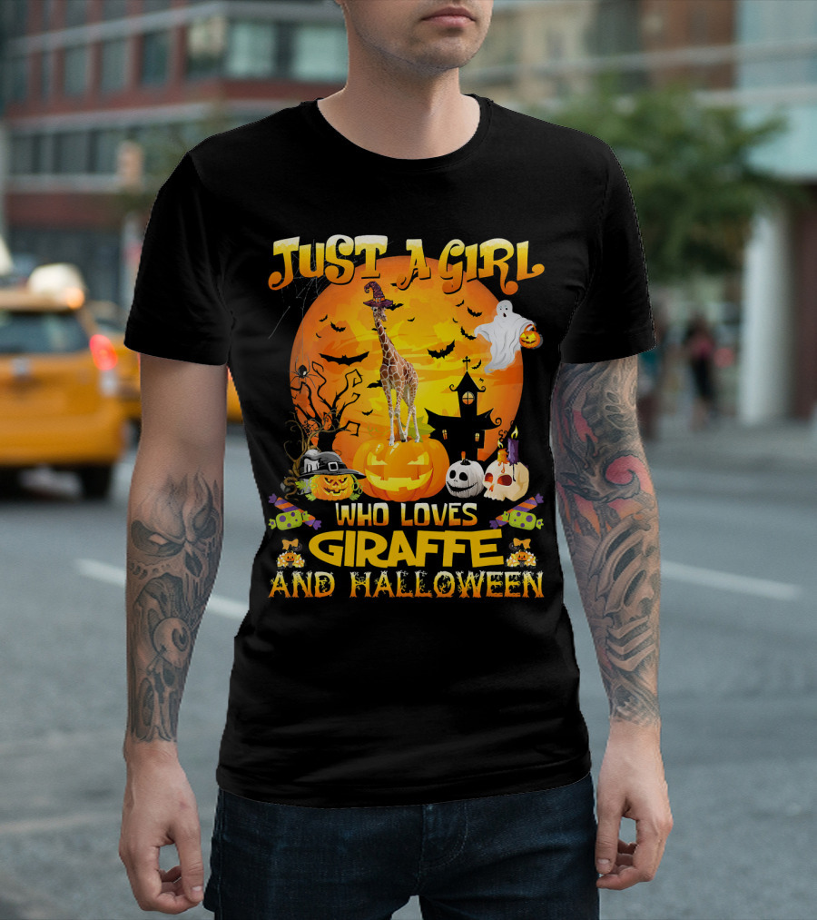 Just A Girl Who Loves Giraffe And Halloween T-Shirt