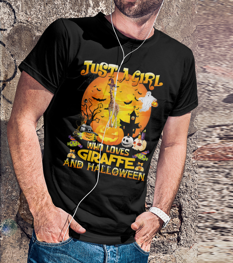 Just A Girl Who Loves Giraffe And Halloween T-Shirt
